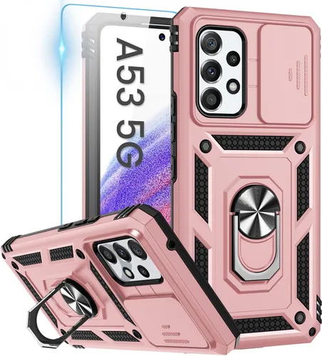 Miniatura 9 de Goton Funda compatible con Samsung Galaxy A53 5G con cubierta de cámara y anillo de soporte con protector de pantalla de vidrio templado, grado