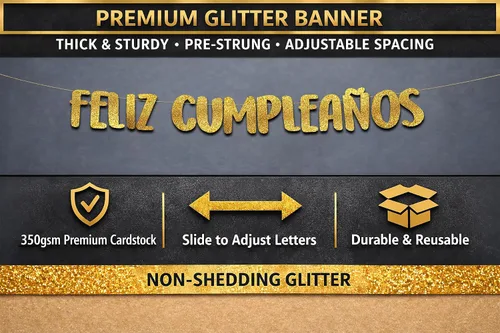 Miniatura 4 de Cartel de Feliz Cumpleaños con purpurina dorada preencordada, decoraciones de cumpleaños para hombres y mujeres, suministros para fiestas y regalos