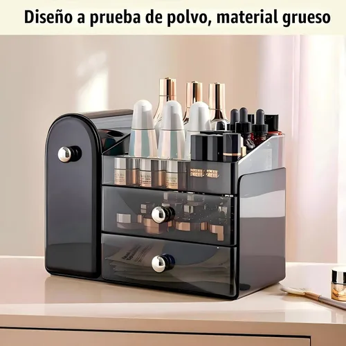 Miniatura 6 de Organizador de maquillaje para tocador con soporte de cepillo cubierto, organizadores de baño con cajón, organizador de cuidado de la piel