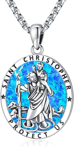 Miniatura 32 de Eusense Collar de ópalo para mujeres y hombres, joyería de ópalo azul y blanco de plata de ley 925 con dije de ópalo auténtico, regalo