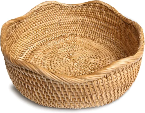 Miniatura 7 de HITOMEN Cestas de pan de ratán hechas a mano, cestas redondas de mimbre para frutas, tazones de almacenamiento de servicio, naturales, decorativas