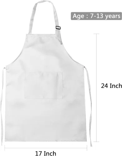 Miniatura 2 de SATINIOR Juego de 8 delantales y sombrero de chef para niños con 2 bolsillos ajustables para niños y niñas, cocinar, hornear, pintar Blanco
