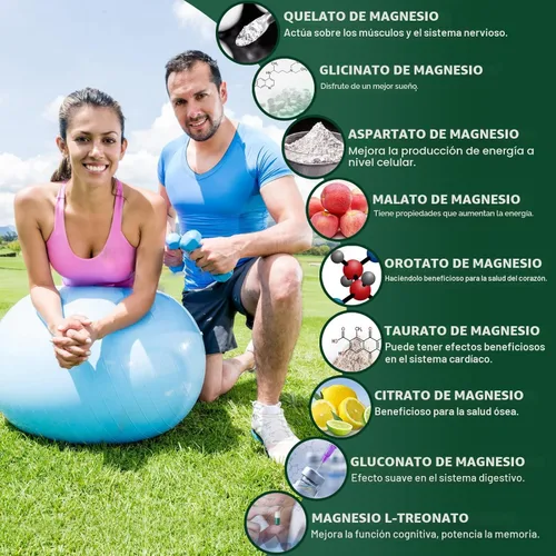 Miniatura 4 de Suplemento de magnesio con 9 formas de magnesio glicinato de alta absorción, L-treonato, citrato, malato y más para el músculo, apoyo cerebral, sin