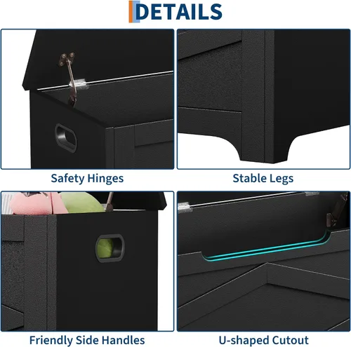 Miniatura 5 de GAOMON Baúl de almacenamiento, banco de almacenamiento de madera, banco de zapatos de estilo moderno con bisagra de seguridad para entrada
