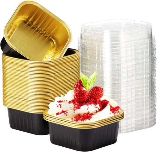 Miniatura 8 de EUSOAR Vasos para hornear, 50 unidades de 5 onzas / 5.1 fl oz de papel de aluminio para muffins, tazas de crema brulee con tapas, recipientes