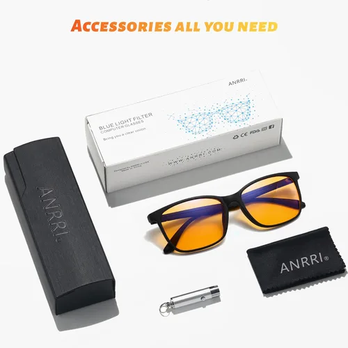 Miniatura 6 de ANRRI Lentes de luz azul para computadora y juegos, lentes ámbar que reducen la fatiga ocular, máxima protección, para hombres y mujeres