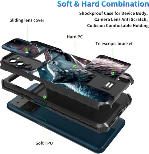 Miniatura 947 de Funda para Samsung Galaxy S22 Ultra 5G, Galaxy S22 Ultra con cubierta de cámara deslizante, funda resistente de doble capa con función atril Black