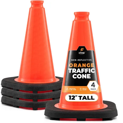 Miniatura 28 de Xpose Safety Cono de tráfico verde lima de 28 pulgadas, paquete de 4, cono de seguridad de PVC de alta calidad para estacionamiento, precaución