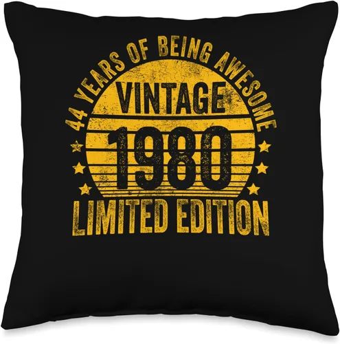 Retro 44th Birthday Gifts Men Women 44 Year Old Vintage 1980 Limited Edition Bday Throw Pillow, 16 x 16, multicolor