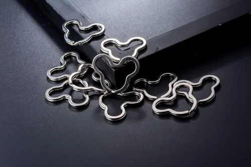 Miniatura 3 de 10 unids creativo llavero plano DIY llavero accesorios Metal clave Split anillo plata Mickey Mouse forma, plateado