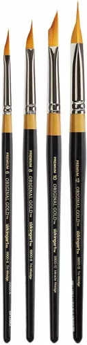 KINGART Juego de pinceles para artista, diseño de cuña milagrosa original, 4 piezas, oro original, serie 9900, pelo sintético de Taklon dorado para