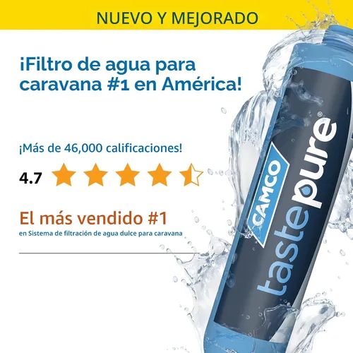 Miniatura 3 de Camco Tastepure - Filtro de agua para autocaravana, filtro de agua avanzado en línea con protector de manguera flexible, filtración GAC y KDF