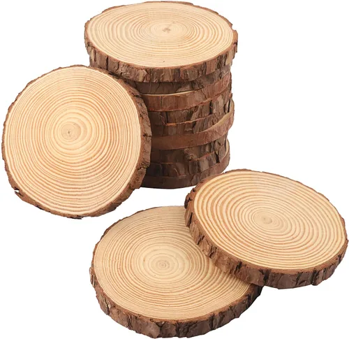 Miniatura 17 de 4 piezas de rodajas de madera natural de 10-12 pulgadas, círculos de madera de pino sin terminar con corteza para posavasos, manualidades DIY