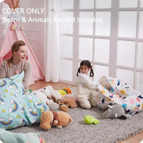 Miniatura 2 de Nobildonna Funda para puf de almacenamiento de animales de peluche, solo para niños y niñas, puf grande sin relleno para organizar juguetes de felpa