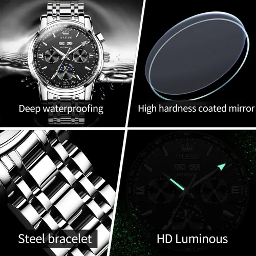 Miniatura 5 de OLEVS Relojes automáticos para hombre, esqueleto mecánico, de lujo, a la moda, reloj de pulsera luminoso impermeable