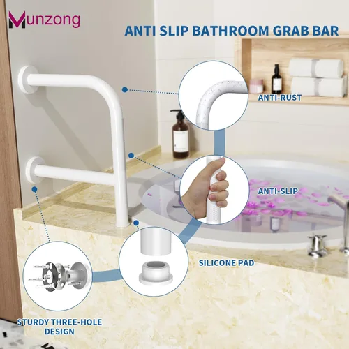 Miniatura 6 de Munzong - Barra de seguridad para bañera con doble agarre, barra de agarre antideslizante en forma de F de 16 pulgadas para personas mayores