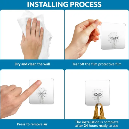 Miniatura 6 de Ganchos de pared de 33 libras (MÁX) autoadhesivos resistentes, 10 unidades, impermeables y a prueba de aceite, ganchos transparentes sin costuras