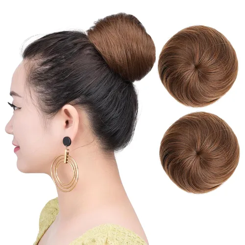 Miniatura 19 de Moños para el cabello, 2 unidades, color marrón, moño falso, para el lugar de trabajo, nupcial, boda, pelo updo para mujeres y abuelas