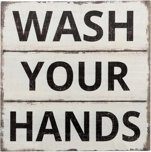 Barnyard Designs Letrero de hojalata vintage, diseño de casa de campo primitivo, con citas para el baño (Wash Your Hands)