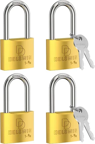 Miniatura 11 de DELSWIN Candado resistente a la intemperie con llave (llave maestra) - Candado de latón macizo resistente para casilleros con grillete largo de 2