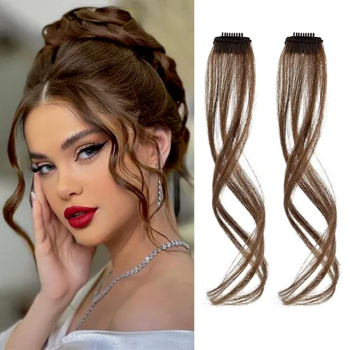 Miniatura 17 de REECHO Flequillos Laterales Largos con Ondas Rizadas, Flequillo de Cortina con Clip, Flequillos Frontales Laterales que Enmarcan el Rostro