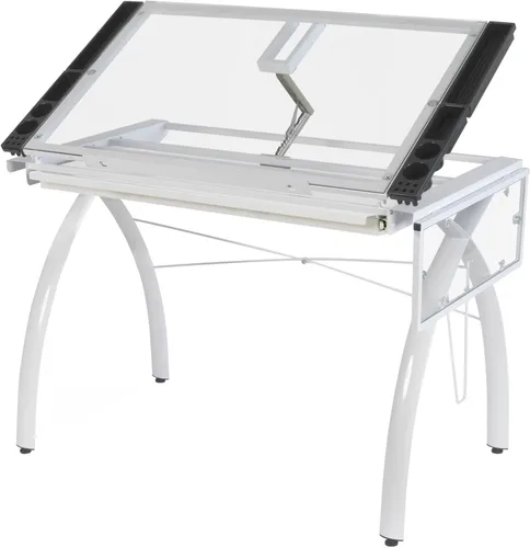Miniatura 4 de Mesa de Dibujo y Manualidades Futura con Parte Superior de Vidrio de Seguridad Ajustable y Templado – Escritorio de Arte Moderno con Cajones