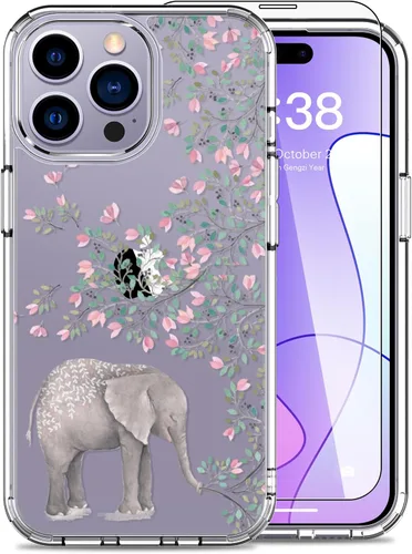 Miniatura 10 de LUHOURI Funda para iPhone 15 Pro con protector de pantalla, acrílico transparente Funda protectora de carga inalámbrica, ajuste delgado, diseños
