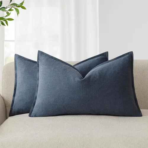 Miniatura 67 de Foindtower Paquete de 2 fundas de almohada decorativas de lino y liso, funda de cojín decorativa suave, estilo bohemio campestre para silla, sofá