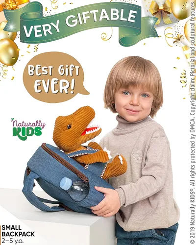 Miniatura 2 de Naturally KIDS Mochilas - Mochila para niños y niñas con animales de peluche - Regalos para niños y niñas de 3 4 5 años 01 Brown T-rex Mochila