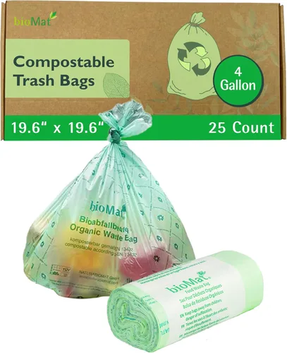 Miniatura 11 de bioMat Bolsas de basura compostables de 2.6 galones, 125 unidades, bolsas de basura pequeñas y planas para cocina, con certificación BPI, CMA y OK