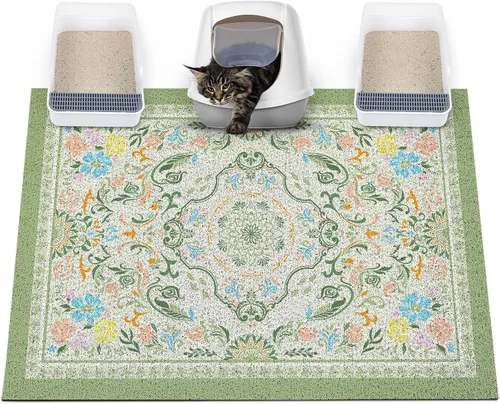 Miniatura 38 de Glittme Alfombrilla de Arena para Gatos con Base Antideslizante, Alfombrilla de Caja de Arena Impermeable que Atrapa la Arena, Fácil de Limpiar