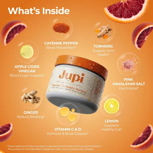 Miniatura 2 de Jupi Polvo de Hidratación y Bienestar – Shots de cúrcuma y jengibre, suplemento de vitamina C para energía, apoyo inmunológico y salud digestiva