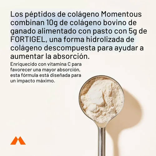 Miniatura 4 de Momentous - Polvo de péptidos de colágeno alimentado con pasto - Polvo de proteína de colágeno con Fortigel y vitamina C para el cabello, la piel