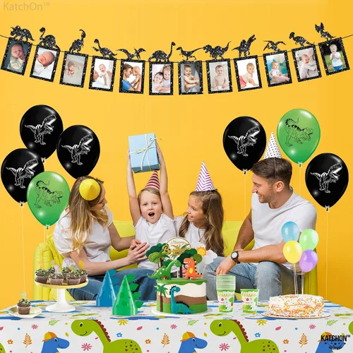 Miniatura 9 de KatchOn Cartel de fotos de dinosaurio negro con purpurina, 10 pies, pre-encordado, decoración de dinosaurio, accesorios de fotos para decoraciones