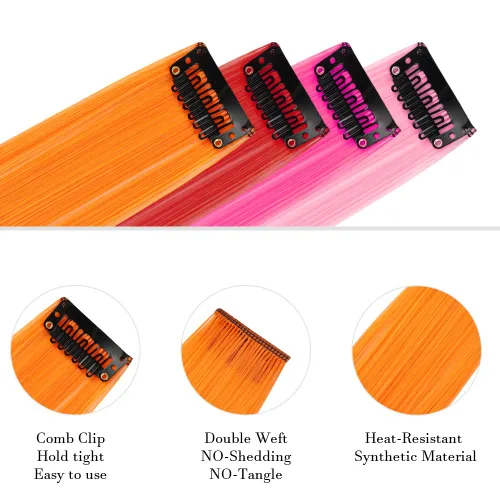 Miniatura 3 de YaFex 12 extensiones de cabello con clip, 22 pulgadas, extensiones de cabello de colores con reflejos para fiesta, extensiones sintéticas largas