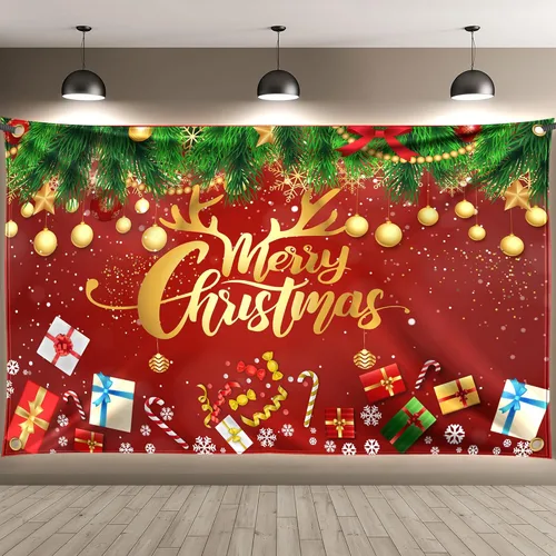 Cartel de Feliz Navidad extragrande de 6 x 4 pies, decoraciones de Navidad rojas y doradas, decoraciones de fiesta de Navidad, fondo de fotos,