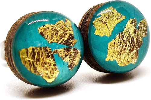 Miniatura 3 de Gold Flakes 10mm Stud Earrings, Handmade, Posts for Sensitive Ears (Turquoise with Gold Flakes)