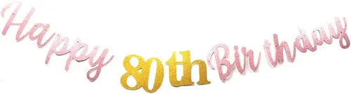 Miniatura 8 de Cartel de papel con purpurina de doble tamaño, color negro, con texto en inglés «Happy 80th Birthday», «No DIY Gold Glitter» para fiesta
