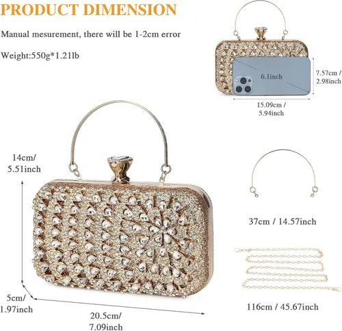 Miniatura 3 de UBORSE Bolso de mano de cristal de pavo real para mujer, bolsos de noche, con diamantes de imitación formales, con purpurina, para boda, novia