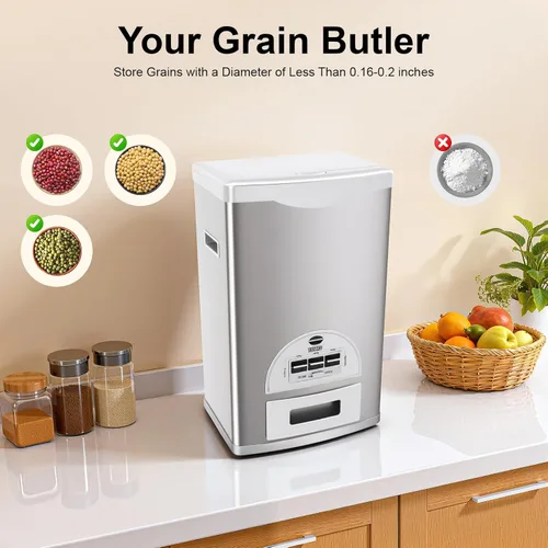 Miniatura 2 de Dispensador automático de arroz, caja de almacenamiento con dispensador de granos, contenedor de almacenamiento de arroz de acero inoxidable de gran