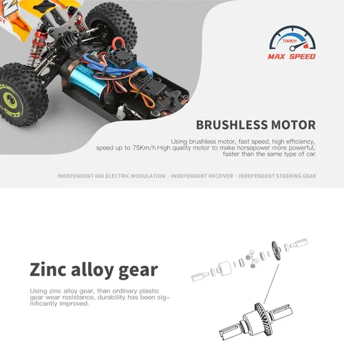 Miniatura 7 de GoolRC WLtoys 144010 - Autos RC sin escobillas para adultos, auto de control remoto a escala 1:14, carreras de alta velocidad, auto de deriva RC