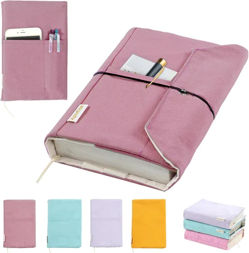Miniatura 20 de Fundas de libro de lienzo, protector de libro lavable, funda de libro para novelas de tapa blanda, funda de libro ajustable para tapa dura
