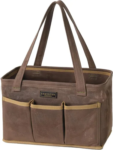 Miniatura 13 de Bolsa de herramientas de lona encerada duradera de 16 onzas con marco de metal, bolsa de almacenamiento de herramientas tipo tote grande plegable