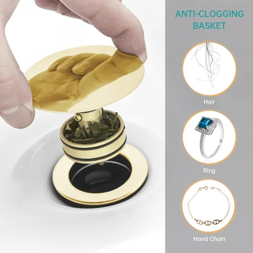 Miniatura 7 de Desagüe emergente para fregadero de baño con rebosadero - Se ajusta a agujeros de 1-5/8" a 2", acero inoxidable 304 para tocador/fregadero