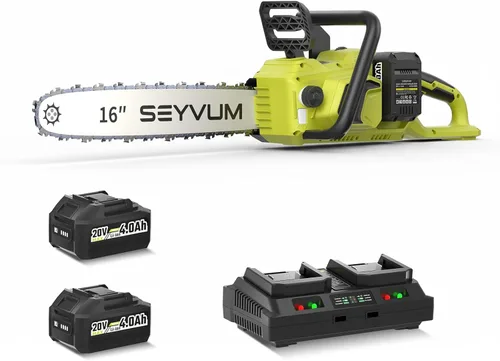 Miniatura 10 de SEYVUM Motosierra sin escobillas de 12 pulgadas inalámbrica, motosierra de batería de 20 V con 2 baterías de 4.0 Ah, 2 cadenas, motosierras