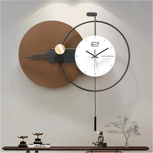 Miniatura 9 de Reloj de pared grande y moderno para sala de estar, reloj de pared decorativo silencioso a pilas con péndulo arte de pared de metal para decoración