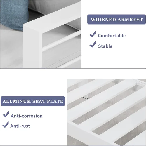 Miniatura 6 de Wisteria Lane - Juego de muebles de patio de aluminio, sofá seccional para todo tipo de clima de 2 plazas, silla de metal blanco con cojines gris