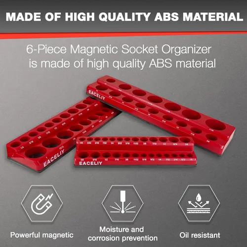 Miniatura 3 de EACELIY Juego de Organizador Magnético de Llaves de Vaso de 6 Piezas, Kit de 1/2", 1/4" y 3/8" SAE y Métrico para Llaves de Vaso Profundas
