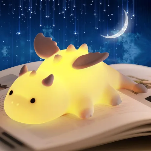Miniatura 9 de AVEKI Luz nocturna de dragón rosa, linda lámpara de dragón para bebés regalos para niñas y princesas, 10 modos de luz táctil ajustable, lámpara