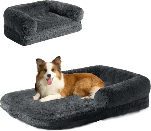 Miniatura 23 de EHEYCIGA Cama plegable XL para perros, 46 x 34 x 6.5 pulgadas, sofá cama mullida de piel sintética para perros grandes, cama ortopédica calmante